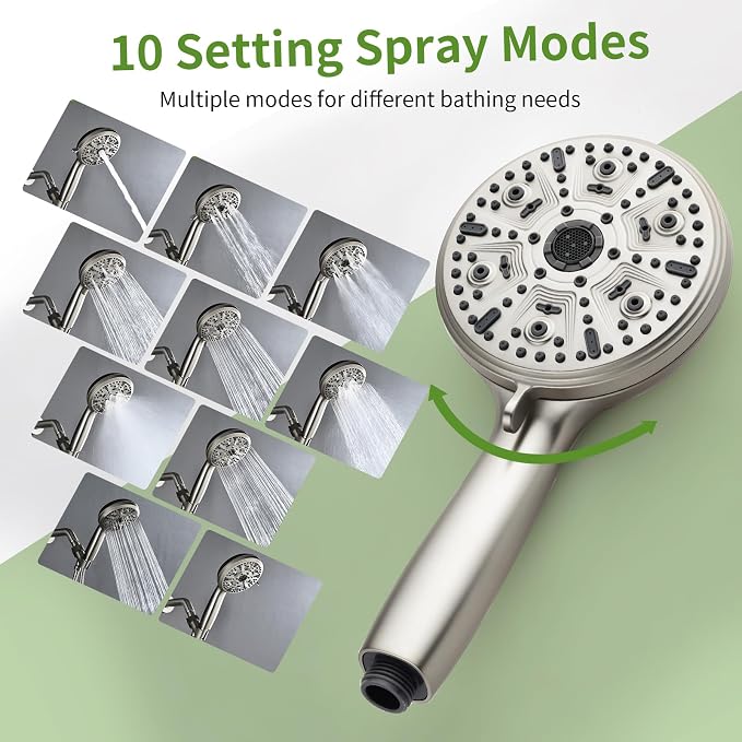 Tub Shower Faucet Set with 10 Spray Handheld Shower Brushed Nickel Shower Head and Handle Set Shower System with Tub Spout 4.7 Inch Shower Handheld Shower Fixtures Tub and Shower Trim Kit - Image 3
