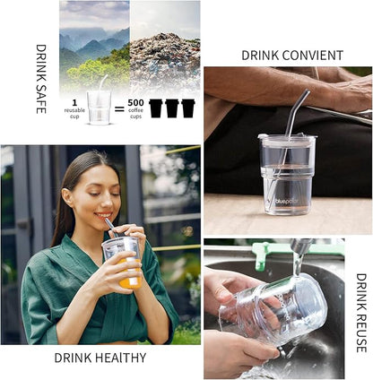 BLUEPOLAR 13oz/400ml Glass Water Tumbler with Straw and Lid Sealed Carry On Thick Wall Iced Coffee Cup Glass Cup for Water, Iced Tea Fruit Juice Etc (Aurora White-4Pack) - Image 6