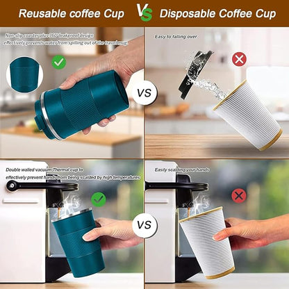 YINBAOGE Insulated Travel Coffee Mug, Spill & Leak Proof, Portable To Go Camping Stainless Steel Coffee Tumbler, Reusable Thermal Coffee Cup with Lid for Hot & Cold Drinks (Blue, 12 OZ) - Image 5