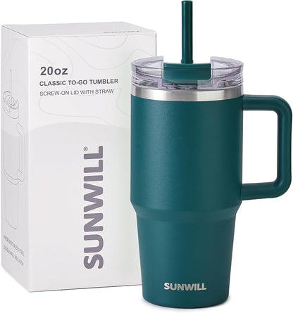 SUNWILL Coffee Tumbler with Handle, 20 oz Travel Mug with Lid and Straw Insulated, Stainless Steel Cup Leak Proof for Travel & Outdoor, Cupholder Friendly, Powder Coated Deep Teal - Image 7