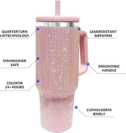 40-OZ Insulated Water Bottle,Insulated Stainless Steel Tumbler,Reusable Cold Drink Thermos,BPA-Free, Double-Wall Stainless Steel Water Bottle (Lilac Purple-Diamond, 40, Fluid Ounces) - Image 5