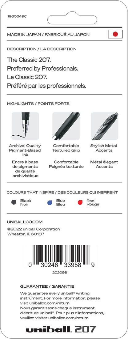 uniball 207 Retractable Gel Pens, Medium Point, 3 Pack - Image 2