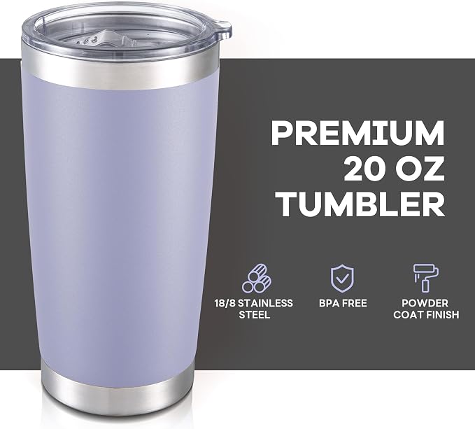 20 oz Tumbler with Lid Stainless Steel Double Wall Vacuum Insulated Tumblers Powder Coated Cups Travel Mug Keep Drinks Cold and Hot, Cosmic Lilac - Image 2