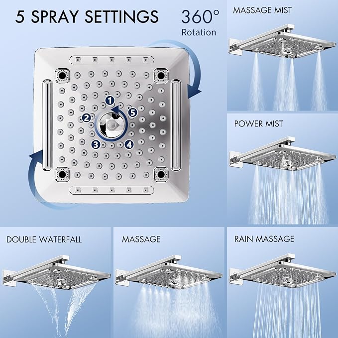 ELLO&ALLO Shower Faucet Set Mixing Valve and Trim Kit, Complete Shower System with Tub Spout, Chrome - Image 3