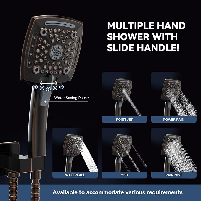 ELLO&ALLO Oil Rubber Bronze Bathroom Shower Faucet Set Mixing Valve and Trim Kit, Complete Shower System with Rough-in Valve - Image 3