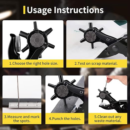 XOOL Round & Oval Leather Hole Punch Set, Upgraded Long Handle Revolving Punch - Image 7