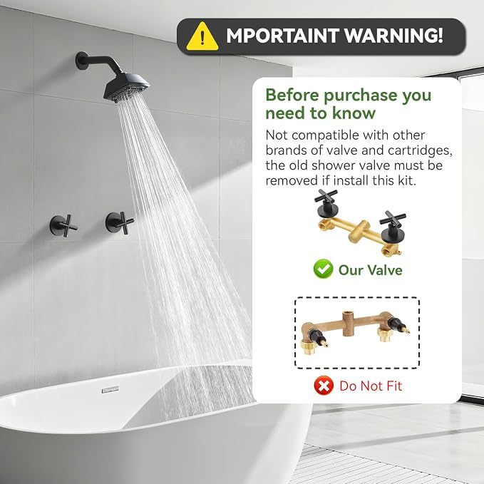 2 Handle Shower Faucet Set 6-Spray Shower Head and Handle Set Shower Trim Kit with Rough-in Valve Bathroom Shower Faucet Valve Trim Kit Matte Black - Image 2