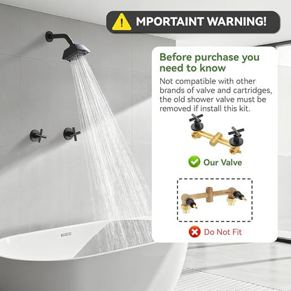2 Handle Shower Faucet Set 6-Spray Shower Head and Handle Set Shower Trim Kit with Rough-in Valve Bathroom Shower Faucet Valve Trim Kit Matte Black - Image 2
