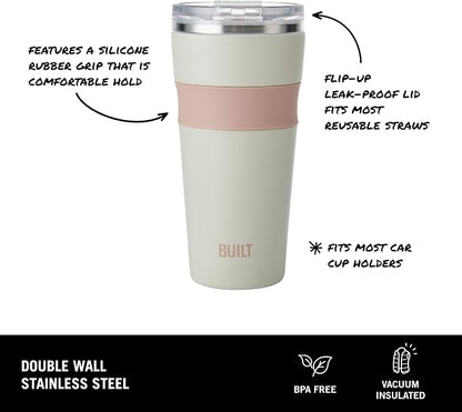 BUILT 24oz Shasta Double Wall Vacuum Insulated Stainless Steel Tumbler with Easy to Clean Flip to Open Lid, Oat - Image 3