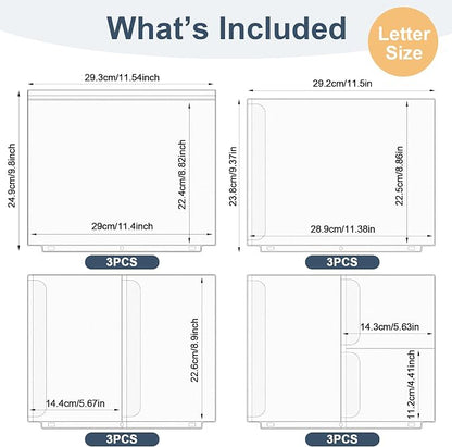 12PCS Letter Size Binder Pockets, 3-Hole Loose Leaf Insert Bag | - Image 2