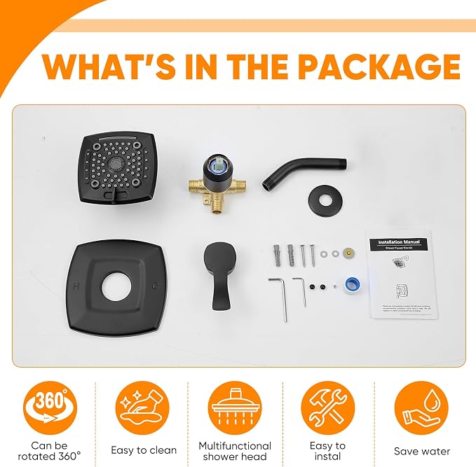 Black Shower Head And Faucet Set Complete With Valve Shower Fixtures With 6 Inch High Pressure Rain Shower Head Trim kit Regaderas Para bBaño Modernas - Image 7