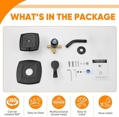 Black Shower Head And Faucet Set Complete With Valve Shower Fixtures With 6 Inch High Pressure Rain Shower Head Trim kit Regaderas Para bBaño Modernas - Image 7