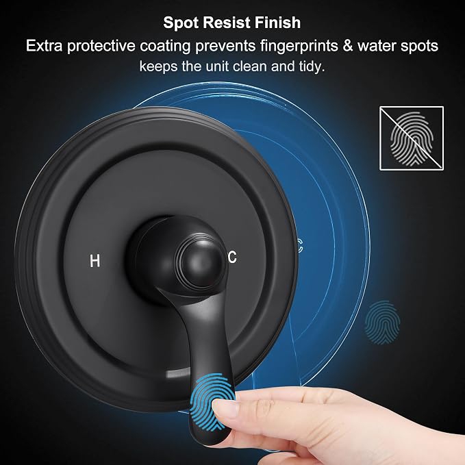 Black Tub Shower Faucet Set with (Valve Included) - 6 Inch Shower Head and Handle Set Matte Black, Tub and Shower Trim Kit with High-Pressure Rain Shower Head and Tub Spout - Image 6