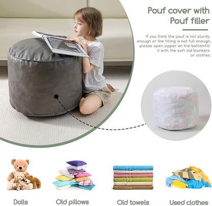 HIGOGOGO Round Stuffed Pouf Ottoman, Pu Leather Poufs - Image 3