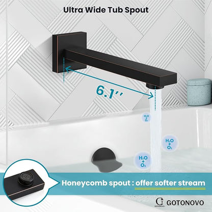 gotonovo Shower System with Tub Spout Wall Mounted Rain Shower Head and Handle Combo Shower Faucet Set with Valve, 12 Inch, Oil Rubbed Bronze - Image 7