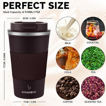MOMSIV 17oz Travel Mug, Insulated Coffee Cup with Leakproof Lid, Vacuum Stainless Steel Double Walled Reusable Tumbler for Hot and Cold Water Coffee and Tea In Travel and Car - Image 2