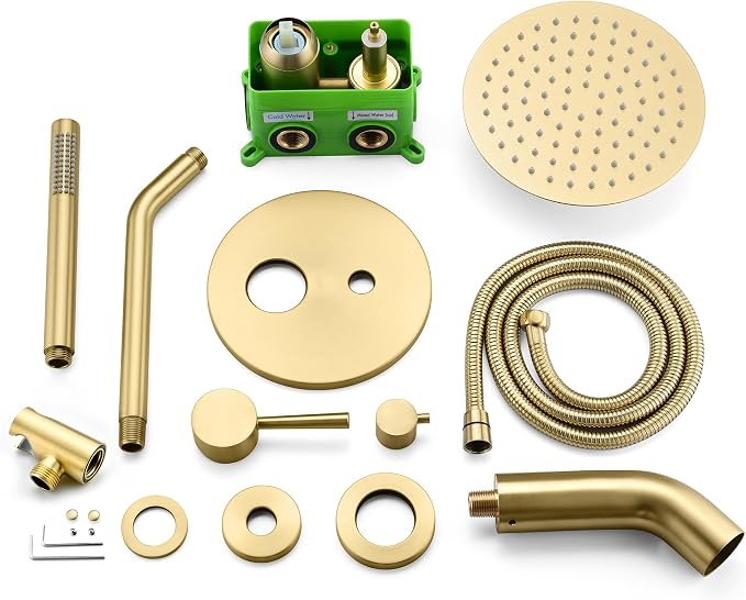SUMERAIN Shower System with Tub Spout and Handheld Shower, Brass Rain Shower Tub Set with 8 Inches Shower Head and Rough in Valve Brushed Gold - Image 8