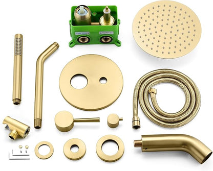 SUMERAIN Shower System with Tub Spout and Handheld Shower, Brass Rain Shower Tub Set with 8 Inches Shower Head and Rough in Valve Brushed Gold - Image 8