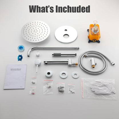 MONDAWE Round Shower Faucets Sets Complete with Tub Spout, Wall Mounted Shower System 10 Inch Rainfall Shower Head with Handheld Combo, Chrome High Pressure Shower Faucet Set - Image 6