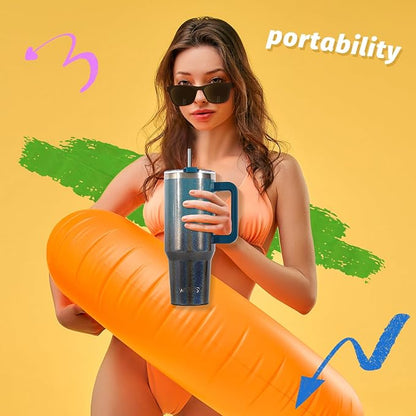 30 oz Shiny Tumbler with Handle and Straw,Stainless Steel Tumbler with Lid and Straw,Insulated Travel Mug(Cold for 34 Hours),Water Bottle for Iced Tea,Coffee (Black Blue) - Image 5