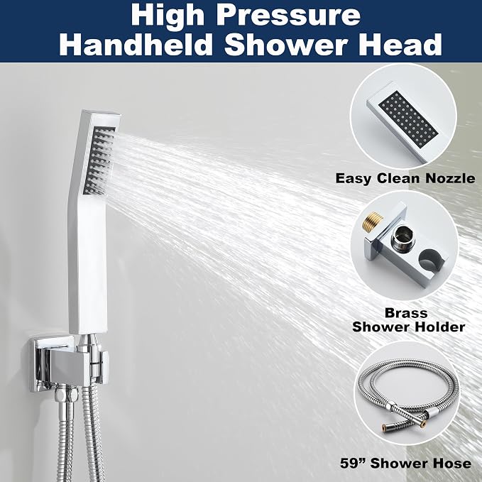 Shower System with Tub Spout, All Metal Bathtub Shower Faucet Set with High Pressure 10 Inch Rain Shower Head and Handheld Shower Head Set, Chrome (Valve Include) - Image 5