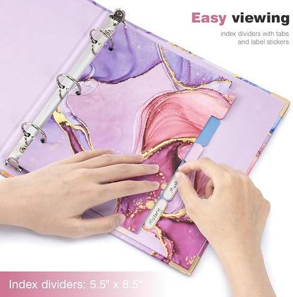 Ospelelf Mini 3 Ring Binder 1 Inch, Cute Pink Marble - Image 6