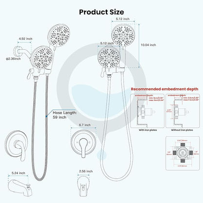 gotonovo Tub Shower Faucet Set,2 in 1 Dual Shower Head and Handle Set with Tub Spout Wall Mount Bathroom Shower Trim Kit with 3-way Water Diverter Valve Included Various Modes Polished Chrome - Image 7
