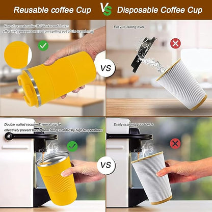 YINBAOGE Insulated Travel Coffee Mug, Spill & Leak Proof, Portable To Go Camping Stainless Steel Coffee Tumbler, Reusable Thermal Coffee Cup with Lid for Hot & Cold Drinks (Yellow, 17 OZ) - Image 5