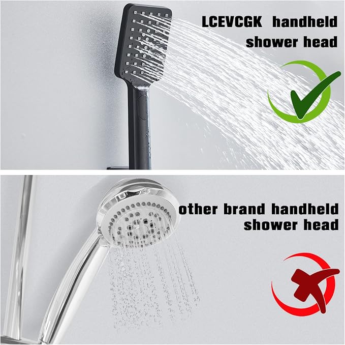 Shower Head Matte Black, Shower Faucet Set Bathroom Shower System with 8 inch Square Rain Shower Head Wall Mounted with 3-Setting Handheld Spray, Rainfall Shower Combo Set - Image 9