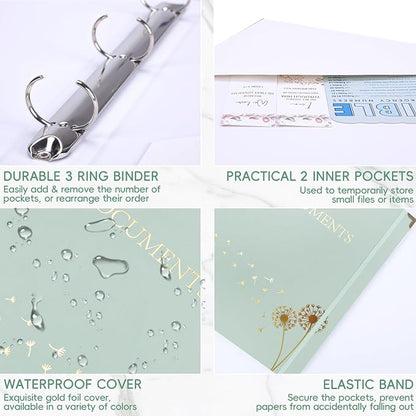 XKDOUS Document Organizer with Gold-Foiled Hardcover, 9 Pockets & Labels 3 Ring - Image 4