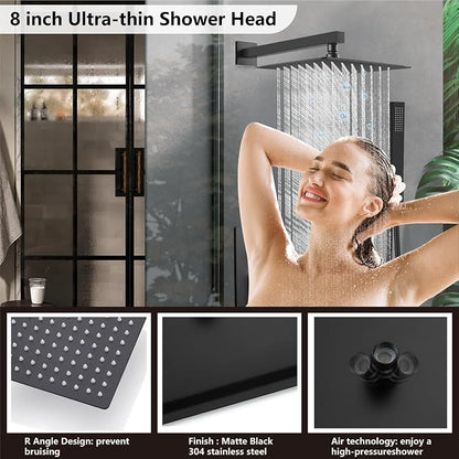 Midanya Rain Shower System with Tub Spout,Tub Shower Faucet Set with rainfall Shower Head and Handheld Spray,Wall Mount Tub Shower Combo Rough-in Valve Included,8 Inch Matte Black - Image 3