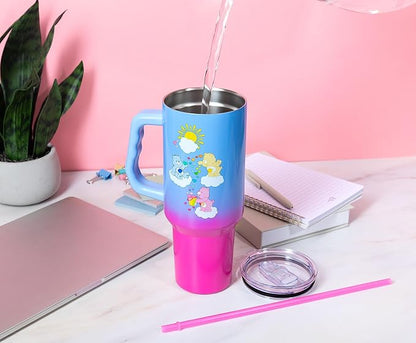 Silver Buffalo Care Bears Featuring Grumpy Bear, Funshine, and Love-A-Lot Bear Heart Showers Ombre Double Walled Stainless Steel Tumbler with Handle and Straw, Fits in Standard Cup Holder, 40 Ounces - Image 7