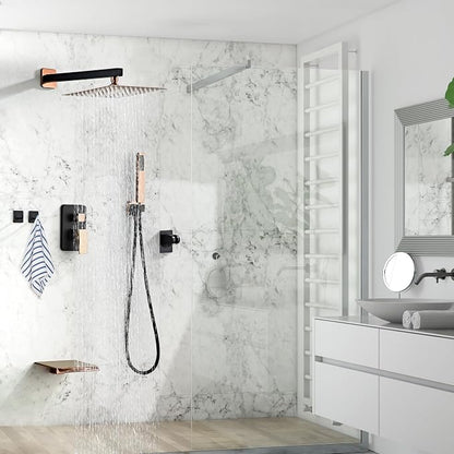 Rainfall Shower Faucet Set with Tub Spout 8 Inch, Shower Head and Handle with 2 Hooks, Rain Shower and Handheld Shower System Square Wall Mount for Bathroom - Image 5