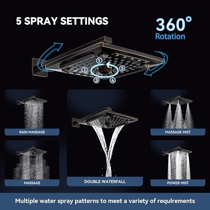 ELLO&ALLO Oil Rubber Bronze Bathroom Shower Faucet Set Mixing Valve and Trim Kit, Complete Shower System with Rough-in Valve - Image 2