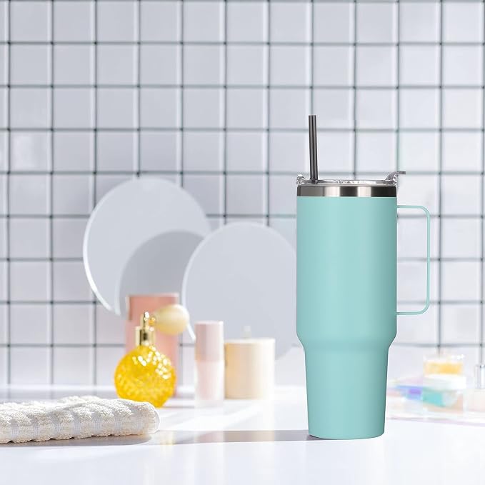 HASLE OUTFITTERS 40 oz Stainless Steel Tumbler with Handle, Vacuum Insulated Tumblers Bulk, Reusable Double Wall Travel Coffee Mug, Durable Powder Coated Water Bottles(Mint Green, 8) - Image 6
