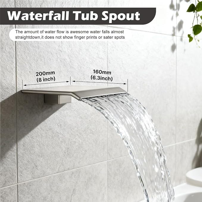 Midanya Shower System with Tub Spout,Bathtub Shower Faucet Set with Square Rainfall Head and Handheld Sprayer Wall Mount Tub Faucet Set with Valve and Trim Kit,12 Inch Brushed Nickel - Image 3
