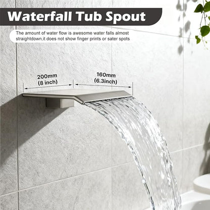 Midanya Shower System with Tub Spout,Bathtub Shower Faucet Set with Square Rainfall Head and Handheld Sprayer Wall Mount Tub Faucet Set with Valve and Trim Kit,12 Inch Brushed Nickel - Image 3