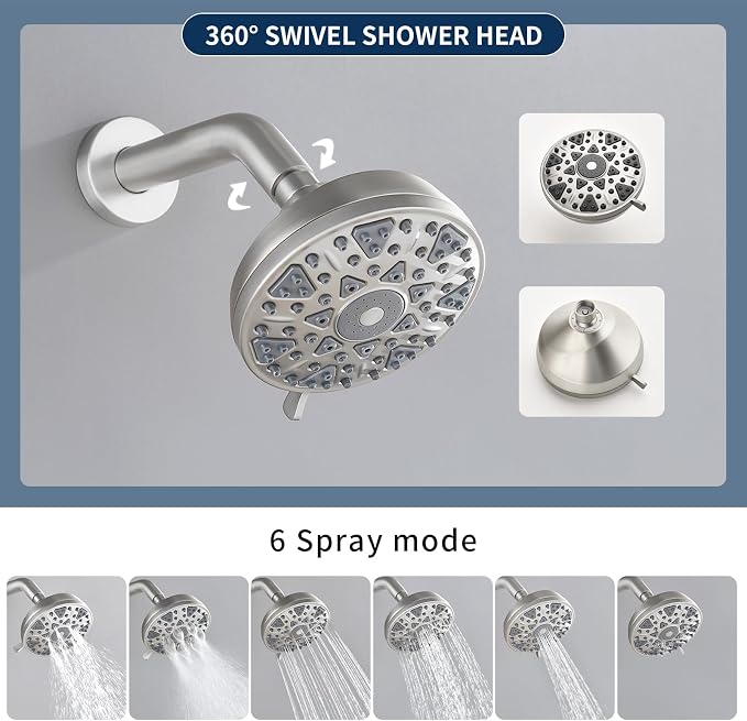 Tub Shower Faucet Combo Set Brushed Nickel Bathtub Faucet Set Shower System with Tub Spout Shower Tub Kit Shower Valve and Trim Kit Shower Fixtures - Image 3