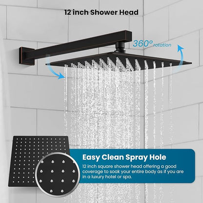 gotonovo Shower System with Tub Spout,Waterfall Tub Shower Faucet Set for Bathroom Head and Handle Set Wall Mounted 3 Function Rough-in Valve and Trim Included 12 inch Shower Head Oil Rubbed Bronze - Image 4