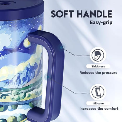Meoky 40 oz Tumbler with Handle and Straw: Stainless Steel Insulated Tumbler with Lid and Straw - 100% Leak Proof Tumbler for Car Cup Holders - Travelers Commuters Workers, Pathway - Image 6