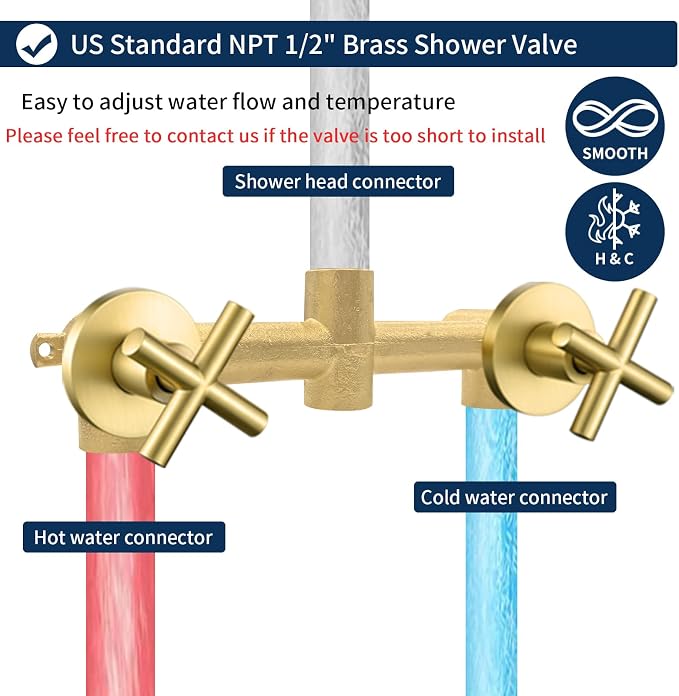 2 Handle Shower Faucet Shower System Complete 2 in 1 Shower Combo Set with Handheld Showerhead Shower Trim Kit Wall Mounted Shower Fixtures Brushed Gold - Image 5