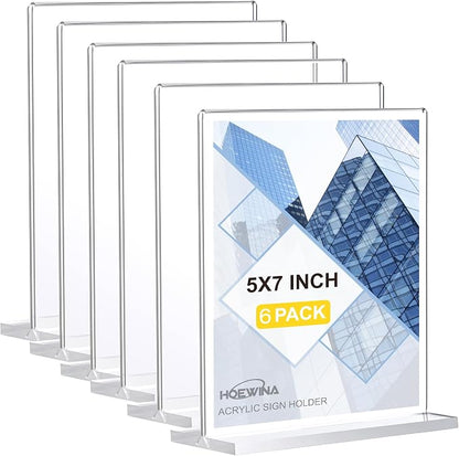 Acrylic Sign Holder 5 x 7 Inch 6 Pack by Hoewina