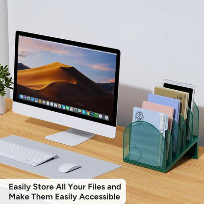 5-Section Desk File Organizer, Metal Mesh Folder Organizer - Image 5