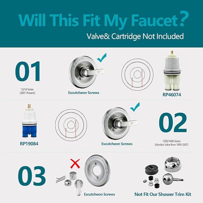 5" Dual Shower Faucet Compatible with 13/14 Delta Series Tub Trim Kit, High Pressure Round Rain Shower Head& Handheld Set Faucet System, Brushed Nickel (Valve& Catridge Not Inclued) - Image 2