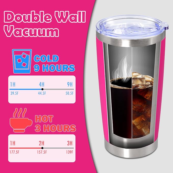 20oz Tumbler Stainless Steel Tumbler Cup with Lid Vacuum Insulated Double Wall Travel Mug, Durable Powder Coated Travel Coffee Tumbler Mug for Hot & Cold Drinks, Hot Pink,4 Pack - Image 5