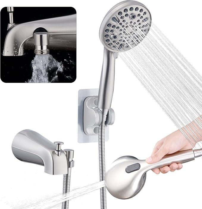 All Metal Bathtub Faucet with Sprayer 10 Settings, Fit for 1/2 inch or 3/4 inch Thread Pipe, 1/2 inch Slip on Pipe,Tub Spout with Diverter Brushed Nickel by YASINU
