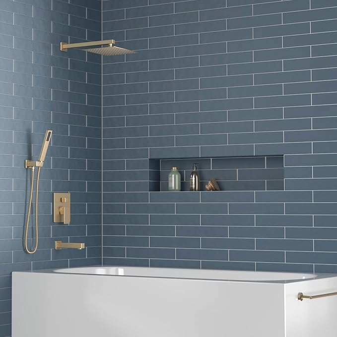 Lava Odoro Modern 3-Setting Square Shower and Tub Faucet Set with Shower Head and Handheld Sprayer Gold, Rainfall Shower System with Tub Spout, Shower Valve Trim Kit, Champagne Gold, SF103-SG-T - Image 8