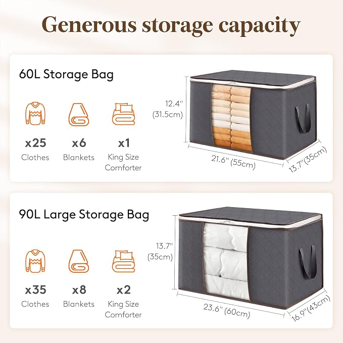 Lifewit 8 Pack 60L Clothes Storage Bins - Image 2