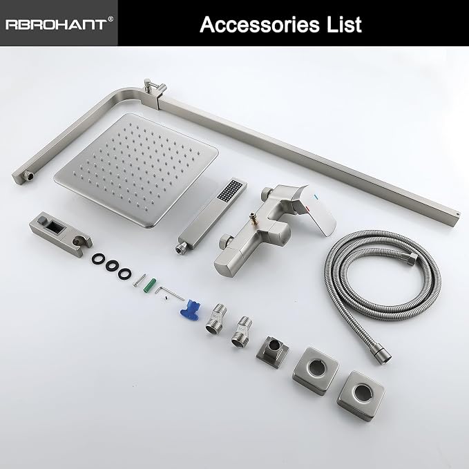 RBROHANT Brushed Nickel Exposed Shower System with Tub Spout, Exposed Shower Fixtures for Bathroom with Brass 3-Functional Valve, Shower Height Adjustable, Wall Mounted - Image 6