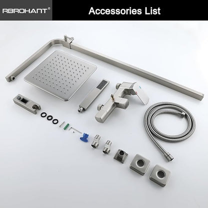 RBROHANT Brushed Nickel Exposed Shower System with Tub Spout, Exposed Shower Fixtures for Bathroom with Brass 3-Functional Valve, Shower Height Adjustable, Wall Mounted - Image 6